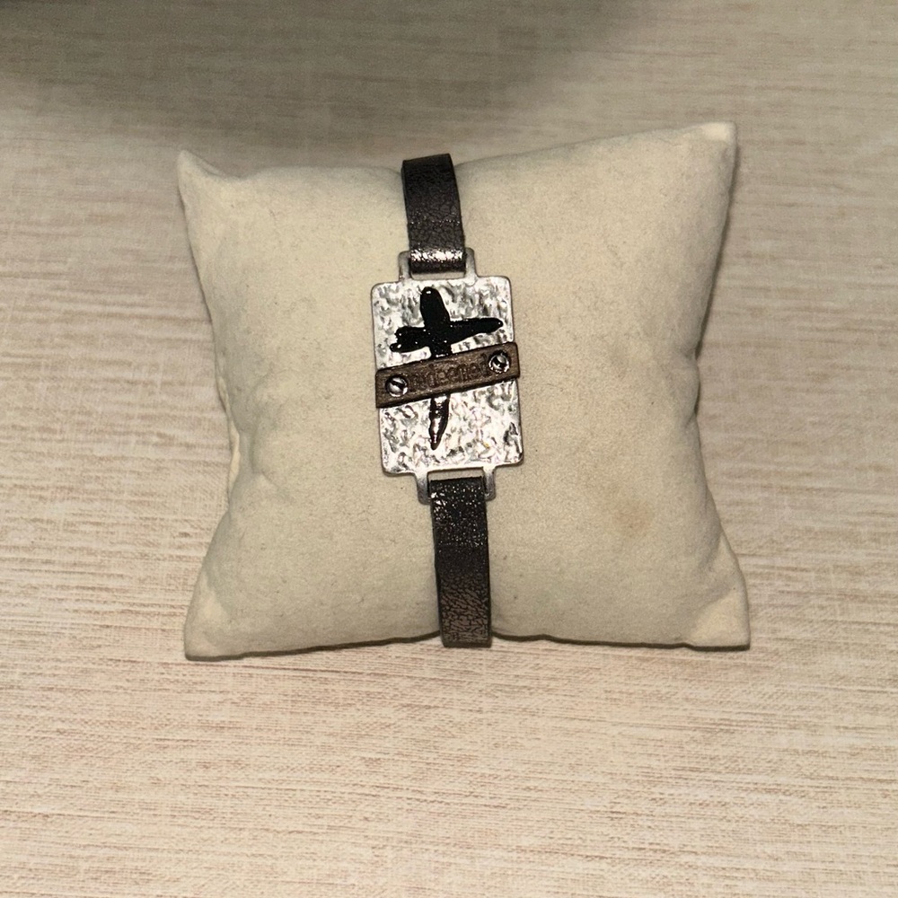 Cross Silver Hammered Metal Bracelet ( Redeemed )